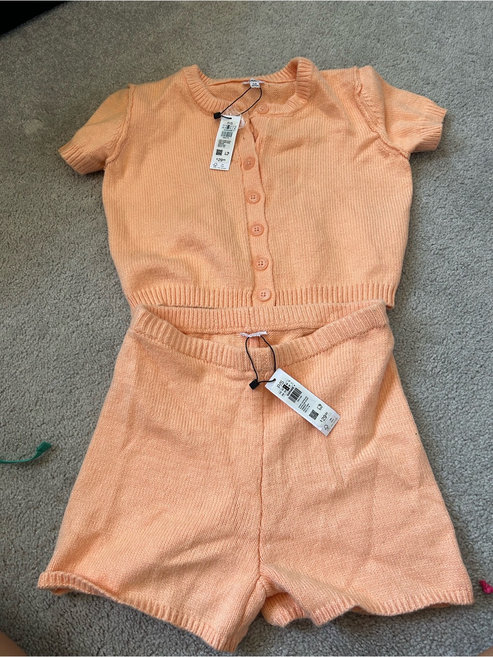 Garage set Peach Knit Button-Up Crop Top & High-Waist Too Shorts Set